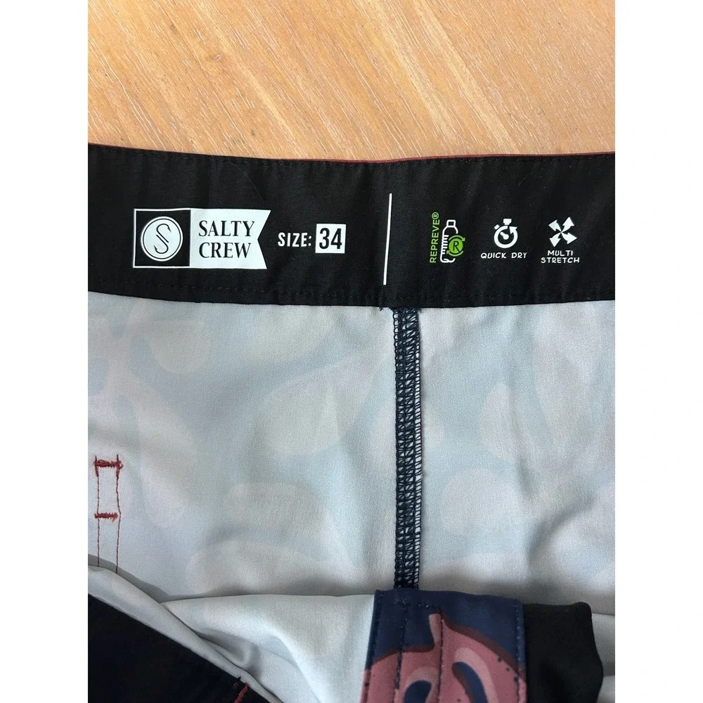Salty Crew Mens 34 Board Shorts Navy Kelp Print Quick Dry Stretch Swim Trunks‎